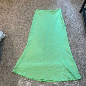 Neon green satin knee length skirt